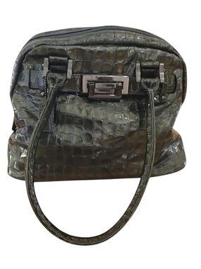 DANIER satchel leather green croco pattern patine shoulder metal feet midsize